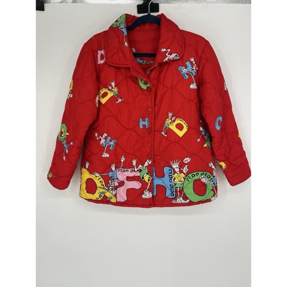 Fido Dido Quilted Red Jacket All Over Print w/buttons no Size - Picture 1 of 10